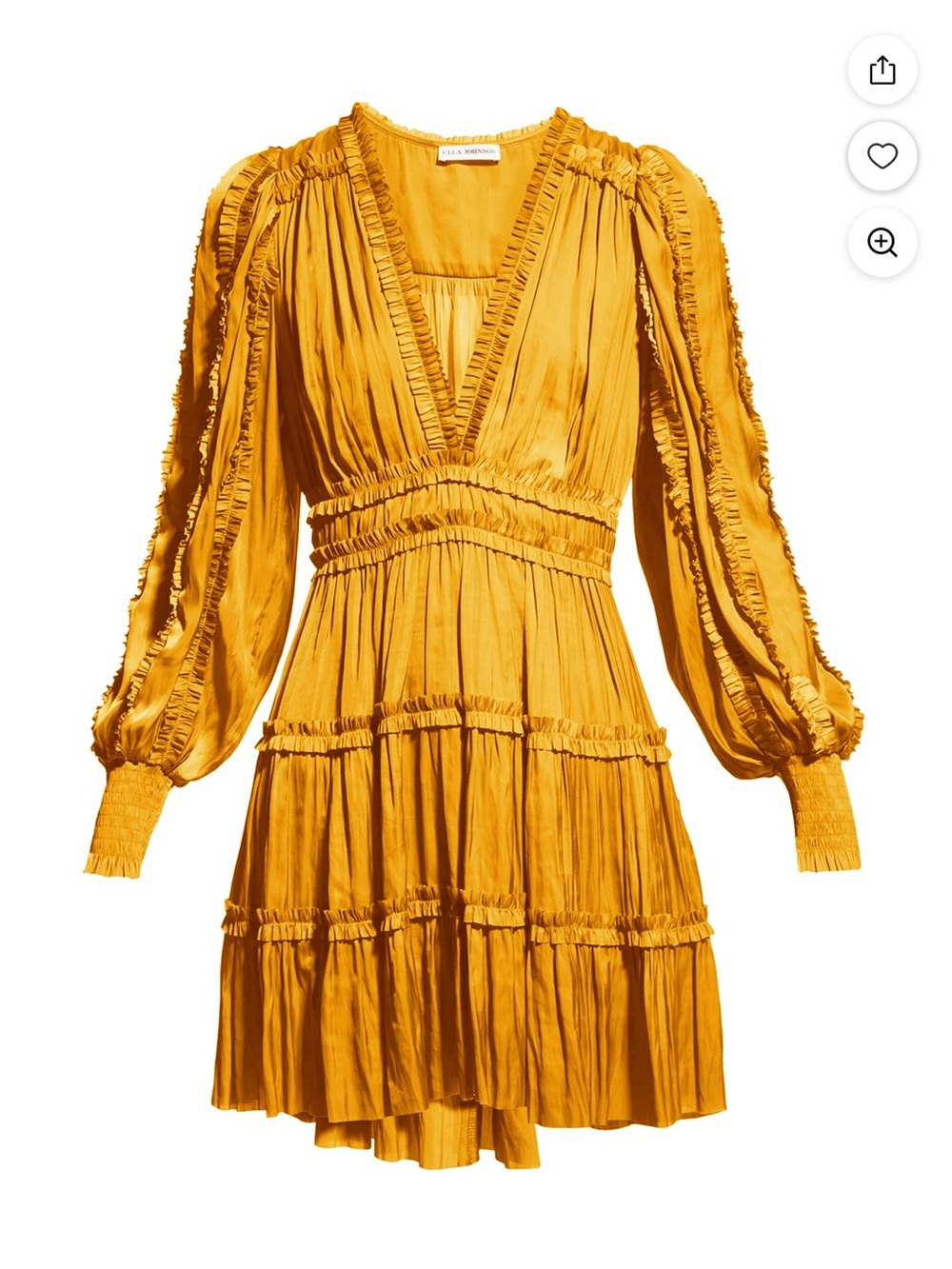 Ulla Johnson Mustard Yellow Tiered V-Neck Mini Dress orig $595